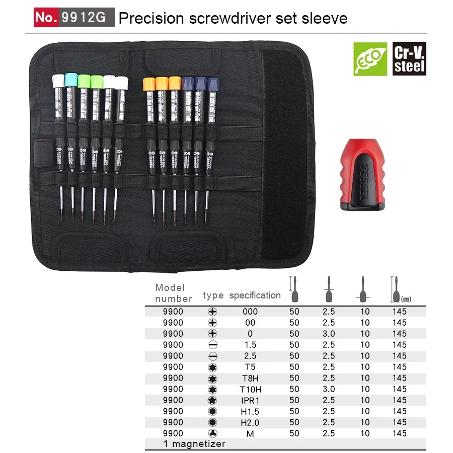 VESSEL Franchise Screwdriver Series NO. 9912G，13 in 1 Precision Screwdriver Set for  with Tool Pouch and Magnetic Screw Holder