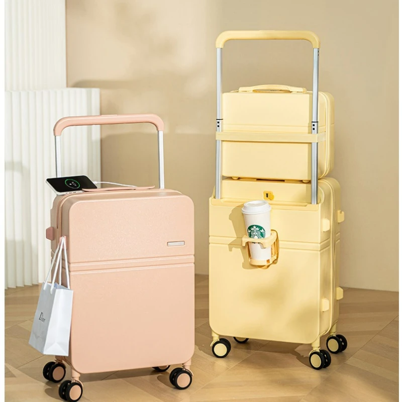 Luggage Set Trolley Luggage Bag Wide Bar Travel Suitcase on Wheels Zipper Lightweight Luggage Woman Cosmetic Bag