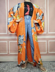 Kimono de seda con parte delantera abierta para mujer africana, de talla grande cárdigans, estilo bohemio, Sexy, para playa, para verano