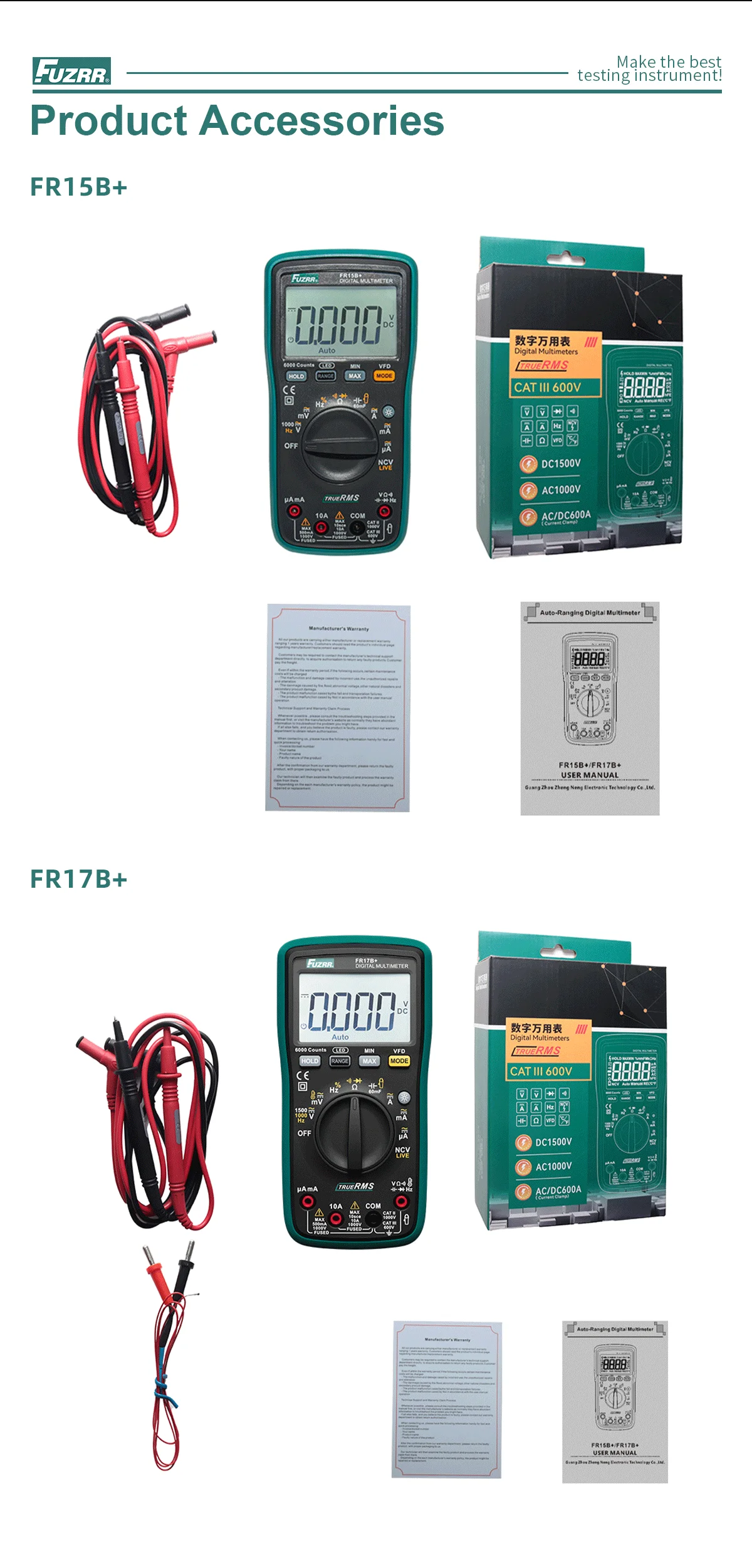 FUZRR FR15B+ FR17B+ Digitales True-RMS-Multimeter mit Auto-Range-Funktion, NCV, AC/DC-Spannungs-, Strom- und Kapazitätsmessung, für die Reparatur von Autoelektrik – Detail 18