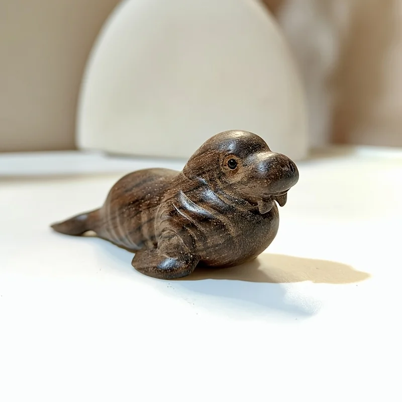 Hand-Carved Wooden Creative Seal Crafts Ornament, Suitable for Creative Tea Tray Decoration Accessories, Tea Room and Office Decor, Hand-Carved Animal Figurine
