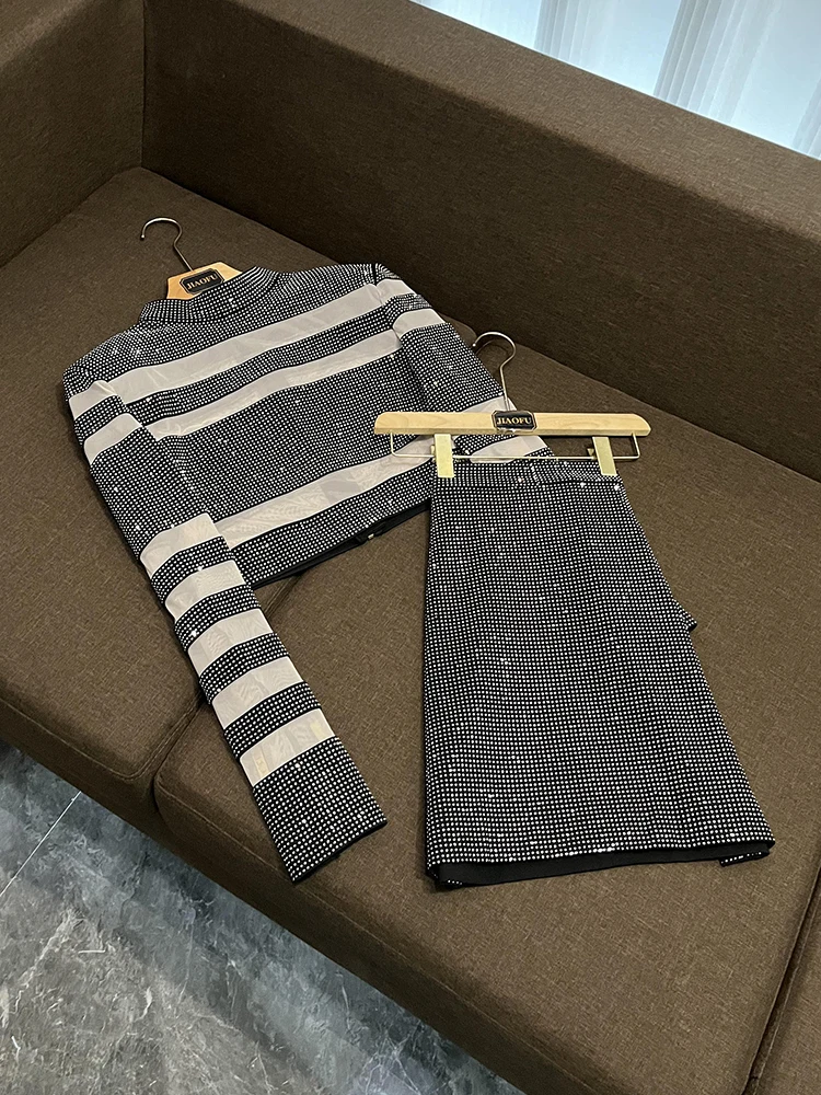 

Faionable Heavy Embellied Me Patchwork Sequin Top Bot Set New Arrival 2025 Star Quali Commute Sle Women's Suit