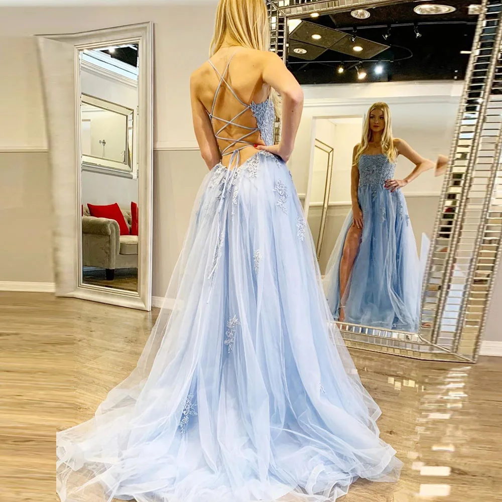 Bepeithy personalizado sexy sem costas longos vestidos de baile 2023 a linha rendas vestidos de cocktail alta fenda vestido de noite elegante