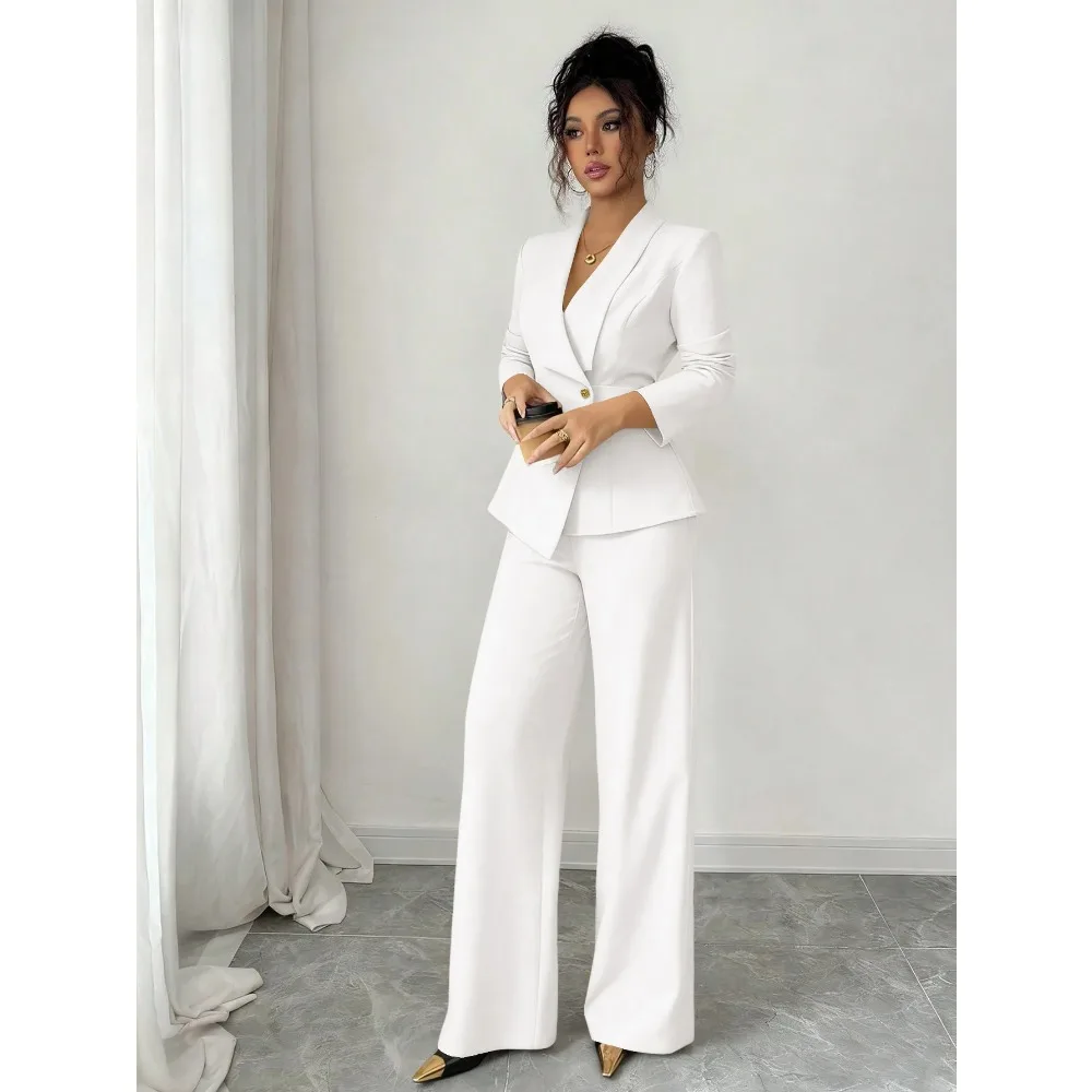 2025 New High-Quality Spring and Autumn Fashion European and American Elegant Style Solid Color Long Sleeve Straight Pants Set