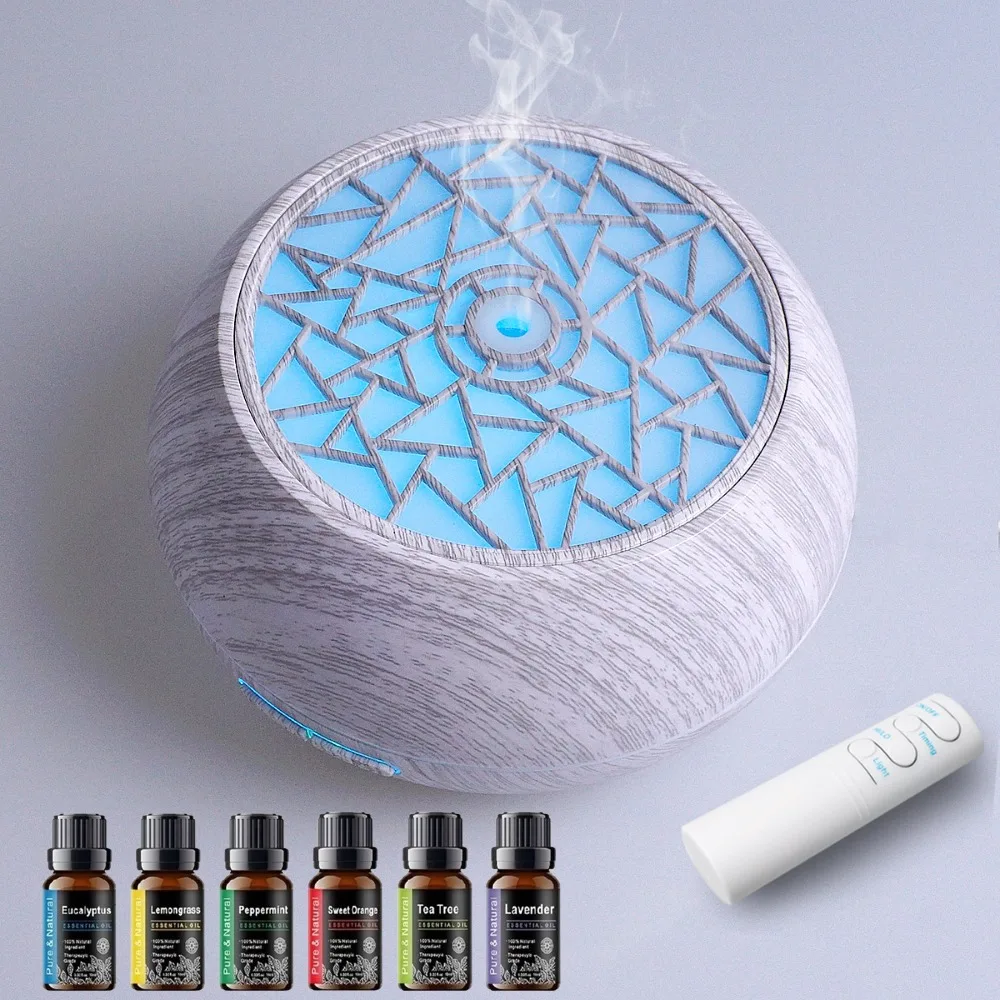 

Diffuser For Home Ultra Quiet 550ml Aroma Diffuser Wood Texture Finish 7 Color LED Night Light Remote Control Humidifier +