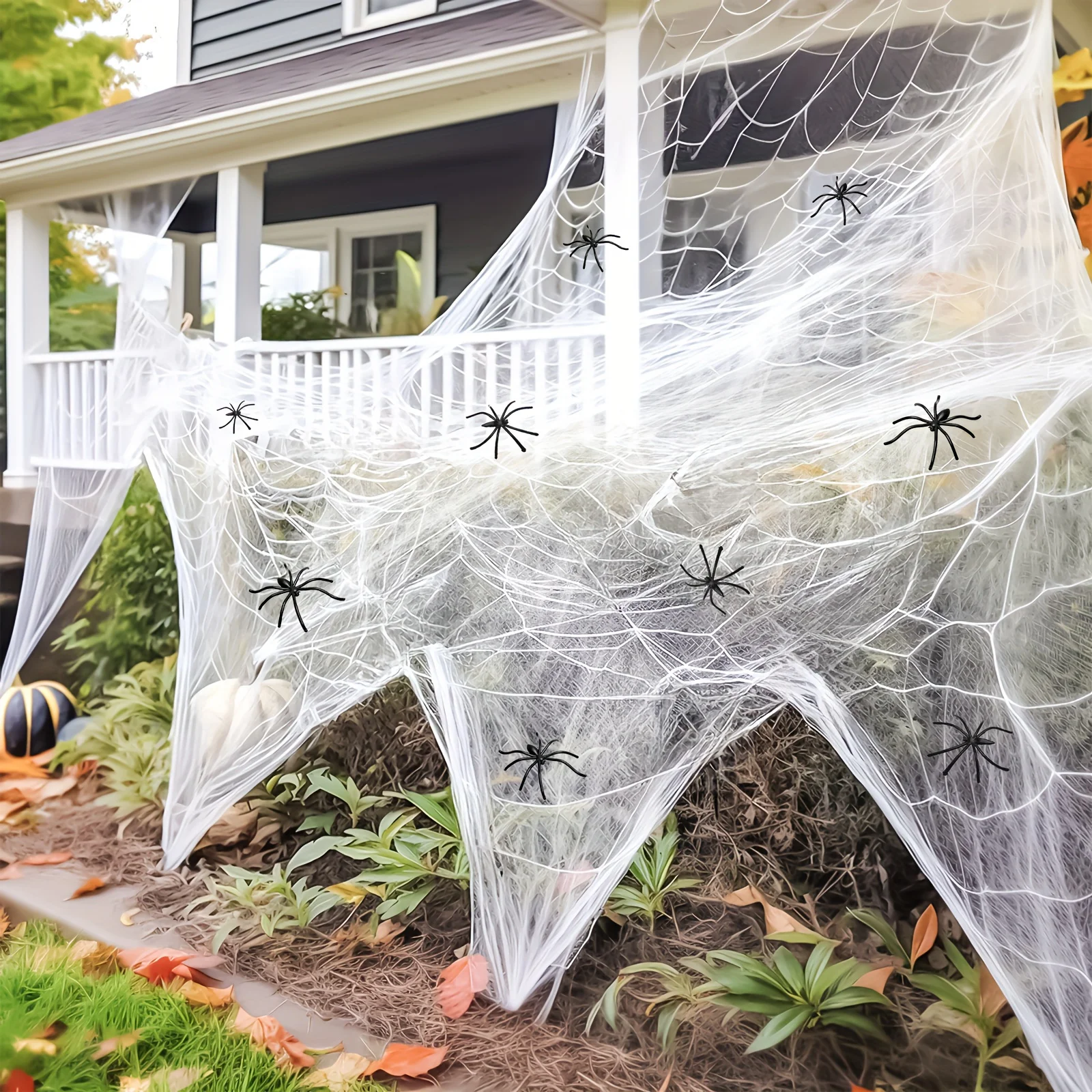 White Stretch Spider Web Halloween Decorations Large Stretchy Cobweb Fake Spider Web Props For Haunted House Yard Indoor Outdoor Horror Party Decor Supplies