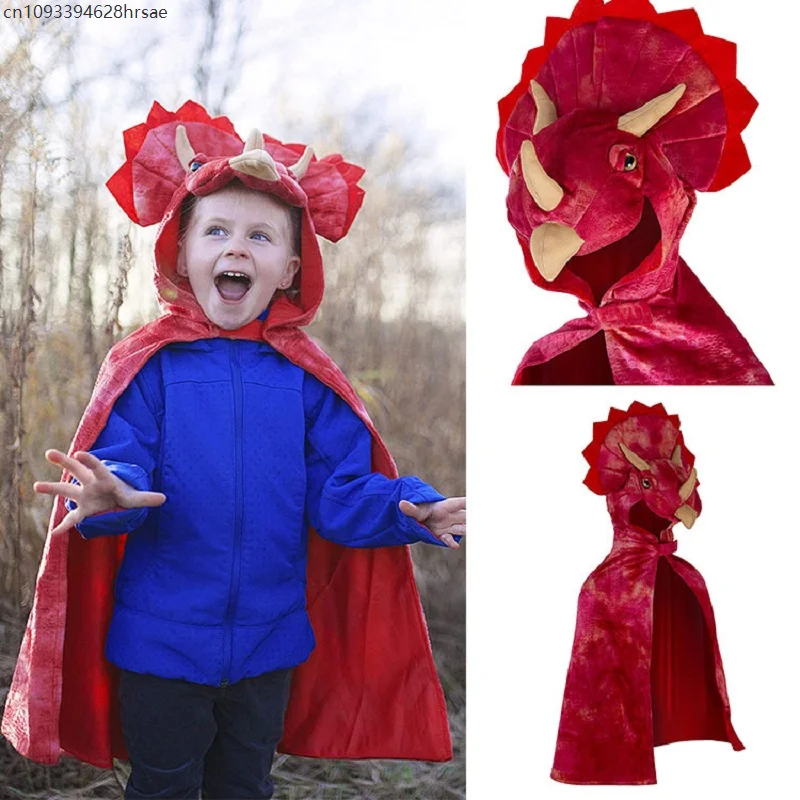 

Boys Girls Triceratops T-Rex Hooded Cape Halloween Dinosaur Cosplay Baby Animal Party Fancy Dress UP Clothes Cape