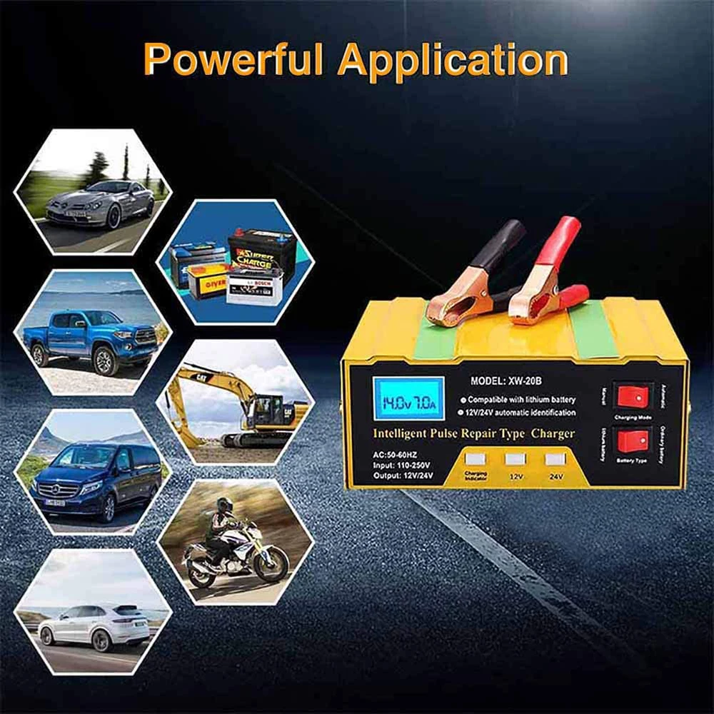 شاحن بطارية أوتوماتيكية بالكامل ، شاحن بطارية سيارة 10 أمبير 12 فولت/24 فولت وحدات شحن البطارية ، صيانة البطارية وإعادة تكييف السيارة