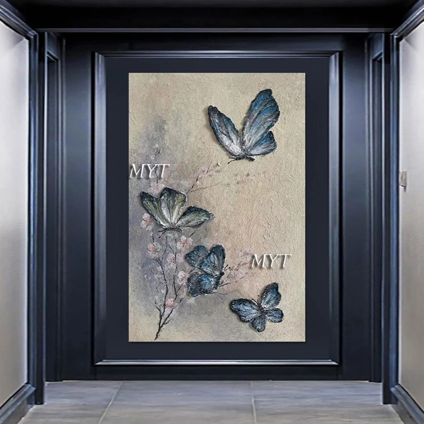 لوحات تجريدية، صورة مصنوعة يدويًا على شكل زهور الفراشة، جدار فني، بدون إطار، أكريليك سميك الملمس، عمل فني قماشي تجريدي