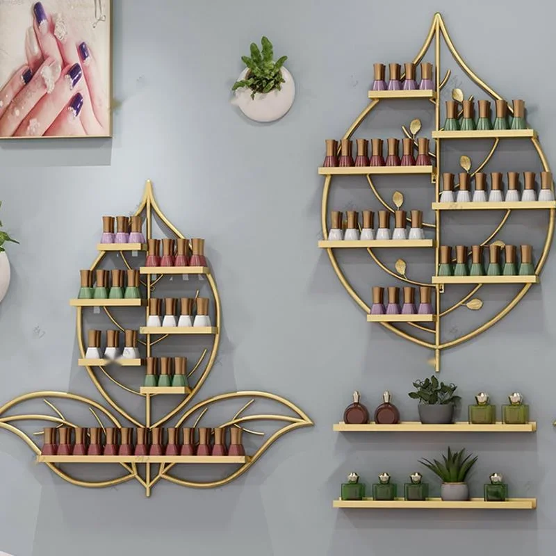 Decorative Hanging Metal Nail Polish Gel Display Shelf Nordic Leaf Shape Stylish Storage for Nail Polish and Accessories