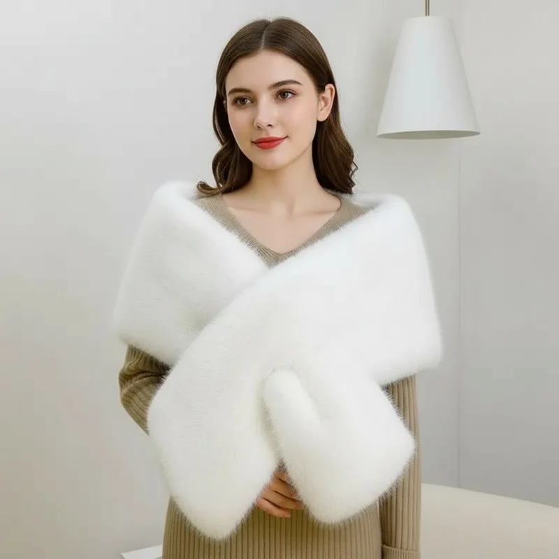 

Cross-border faux fur long bridal shawl collar scarf fox fur fake collar winter