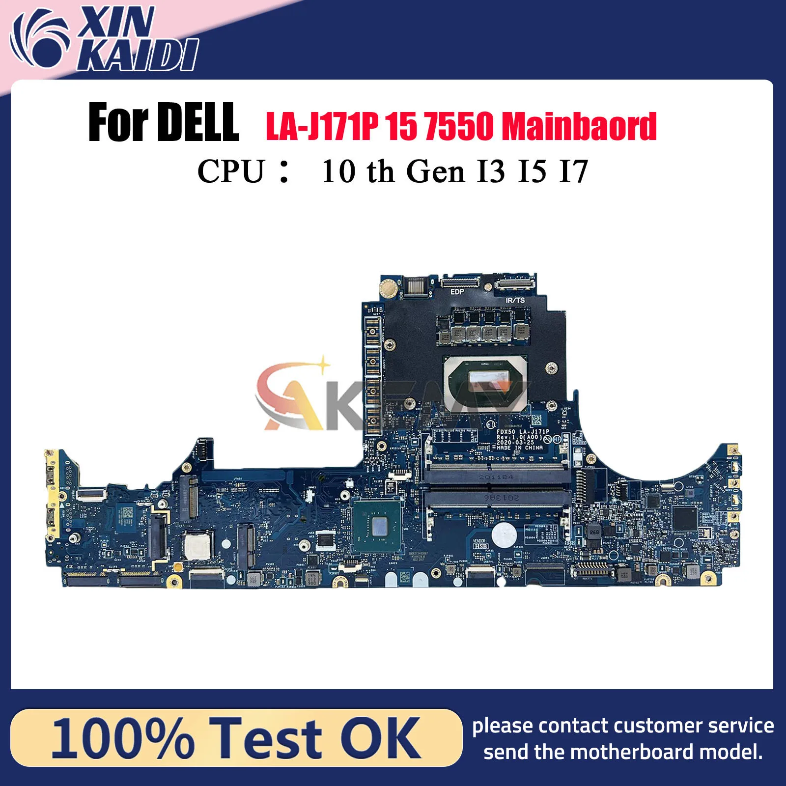 

For Dell Precision 7550 Laptop Motherboard LA-J171P with i5 i7 10th Gen CPU CN-090NVT 0DD58W 100% Tested OK