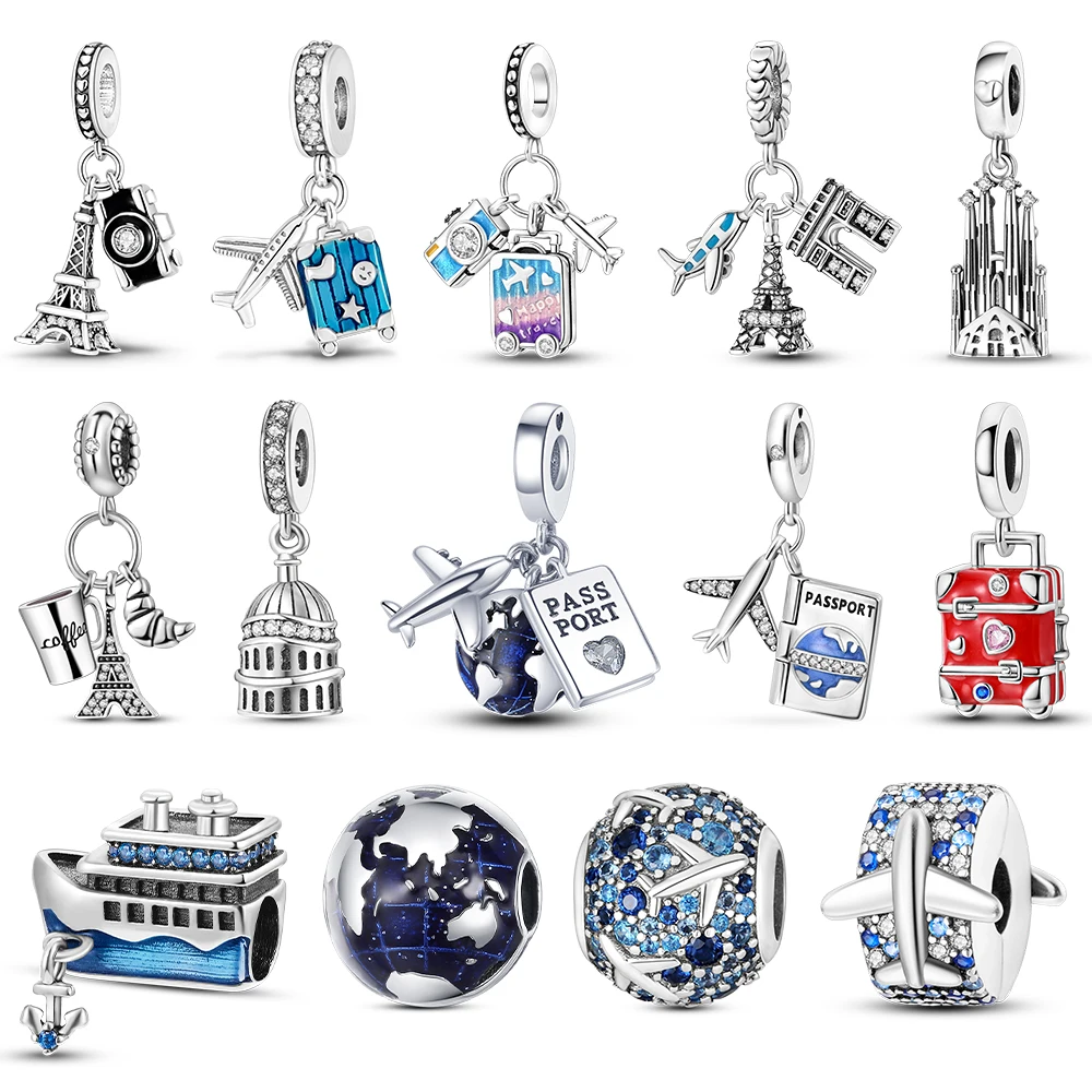 سحر مطلي بالفضة السفر روما باريس إيطاليا طائرة تتدلى سحر صالح الخرز الأصلي سوار صنع المعلقات هدية المجوهرات