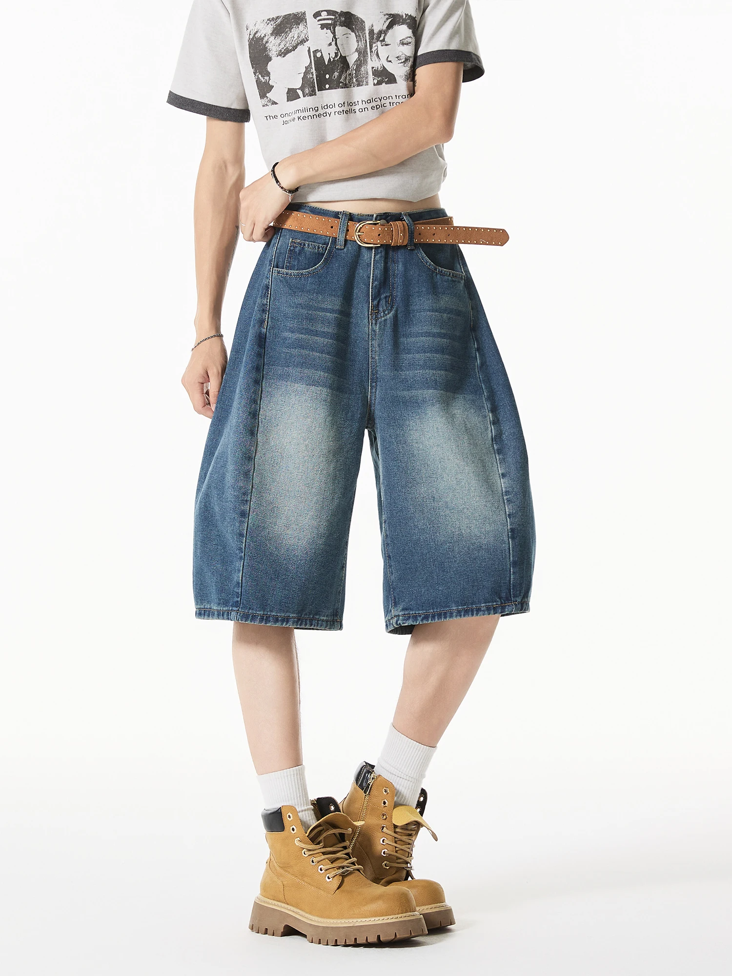 جينز ريترو متعثر orts للرجال صيفي فضفاض مستقيم الساق منتصف الخصر غير رسمي orts رقيقة Faionable الشباب نشط Sle