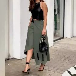 Elegant Dress Sets Women Striped PU Crop Top Straight Irregular Long Skirt Two Piece Set Tank Top Work Summer Sexy Matching Sets