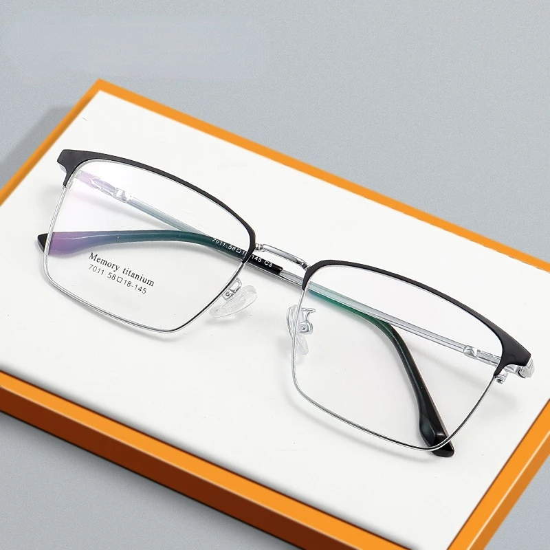 58-18-145 Men Glasses Frames Large Full Frame Square Browline Memory Titanium Glasses Frame 7011 Myopia Glasses Frame