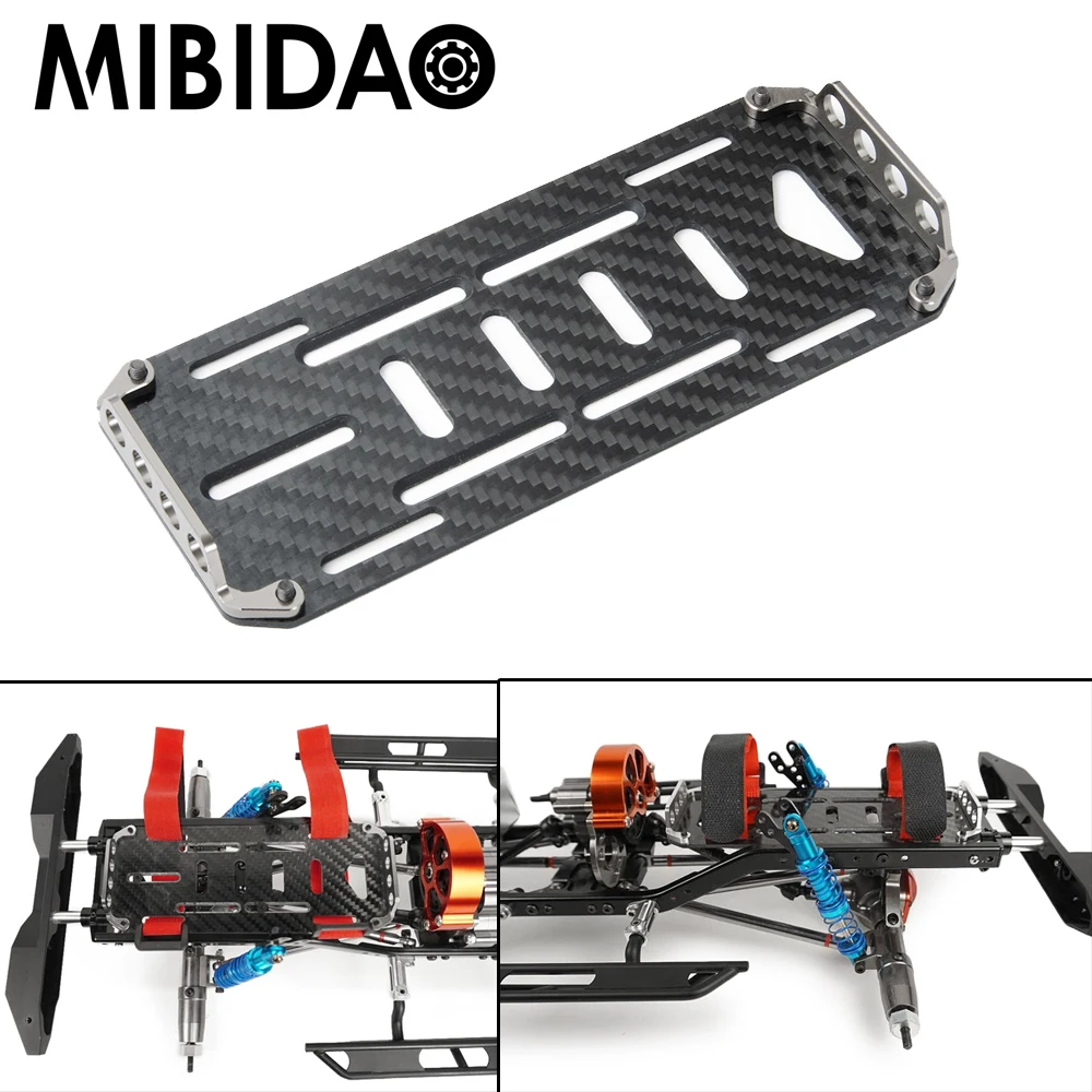 MIBIDAO Carbon Fiber Battery Mounting Plate Tray with Metal Mount for Axial SCX10 1/10 RC Crawler Car Truck Model Upgrade Parts