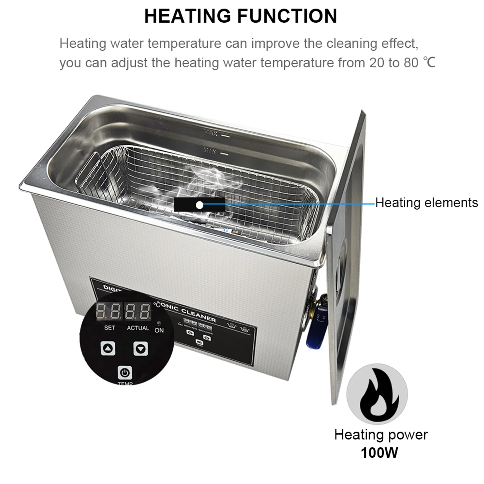 Ultraschall-Reinigungsmaschine, Edelstahl, Digitalanzeige, 0 bis 80 ℃   Heizzeit-Schmuckreiniger für den privaten und gewerblichen Einsatz