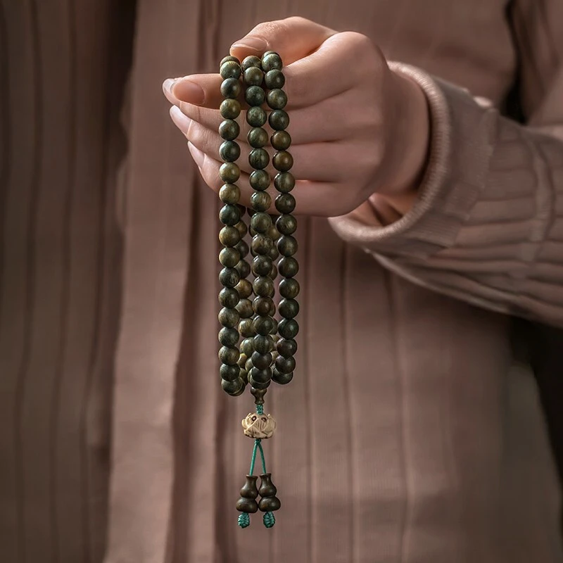 Green ebony beads bracelet 108 sandalwood good luck Buddha beads play rosary beads handheld ornaments