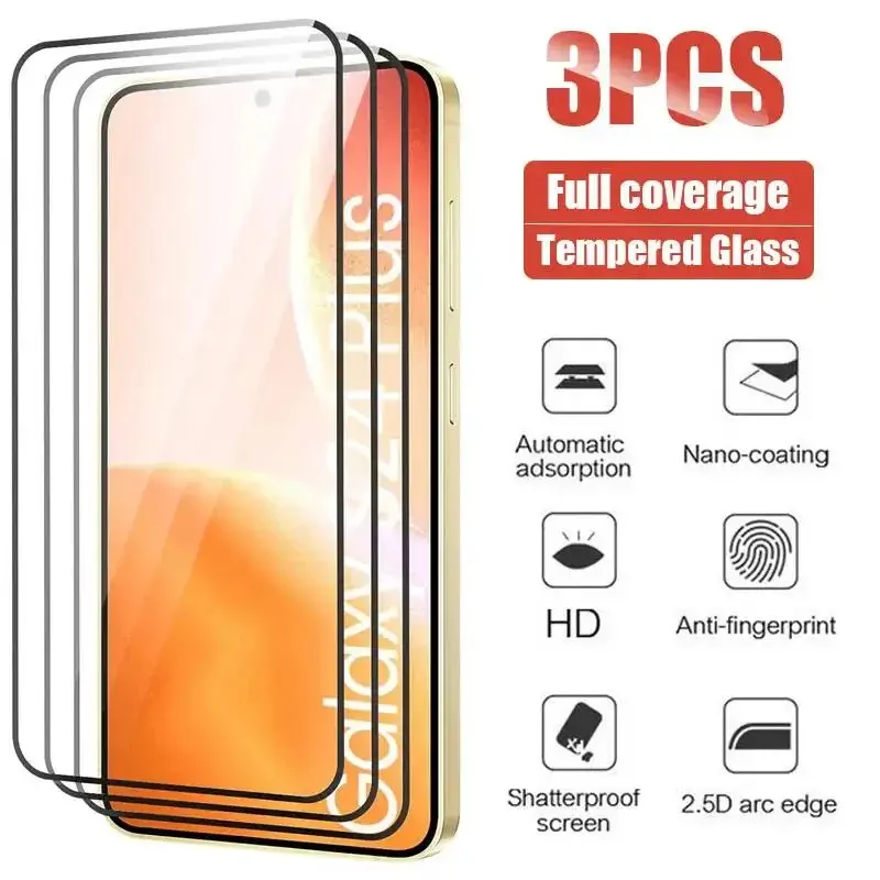 3PCS Tempered Glass On Galaxy S21 S22 S25 Plus S24 Ultra S23 Fe Screen Protector For Samsung A05S A15 A35 A55