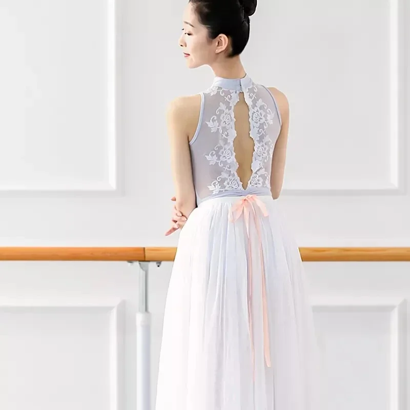 جميلة الدانتيل التطريز الظهر ارتداءها للبالغين ، طوق الوقوف ، الباليه يوتار للفتيات ، ملابس الجمباز ، ارتداءها المرأة