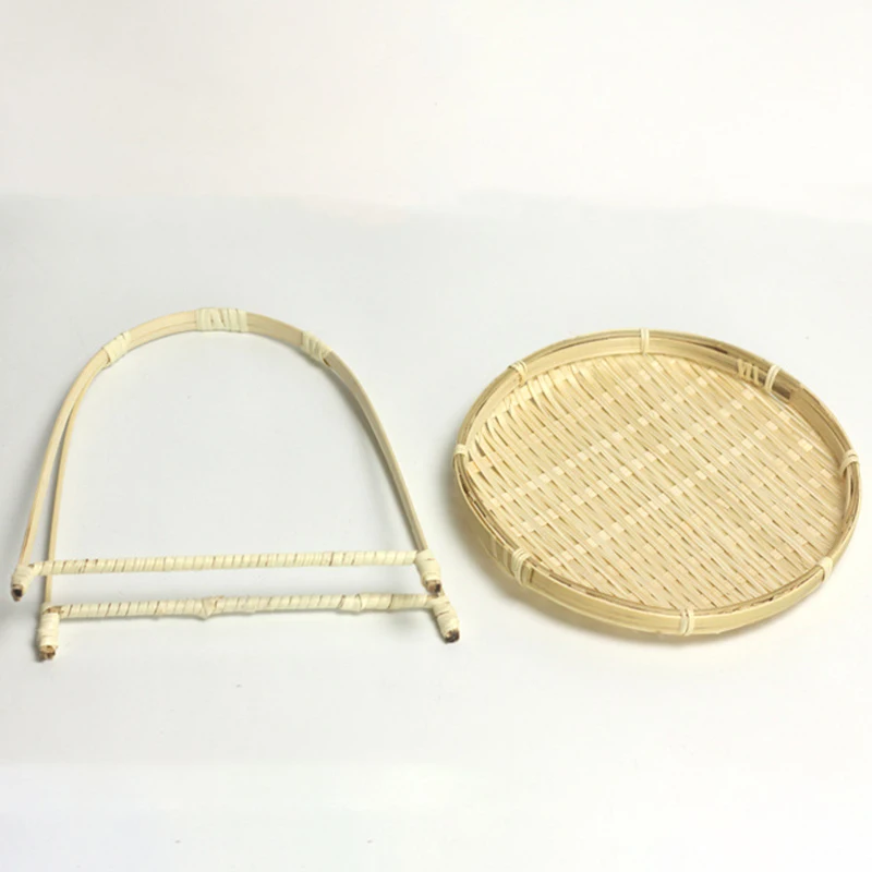 Cestas de palha de tecelagem de bambu camada rack de vime frutas pão armazenamento de alimentos cozinha decorar placa redonda suporte recipiente-camada única