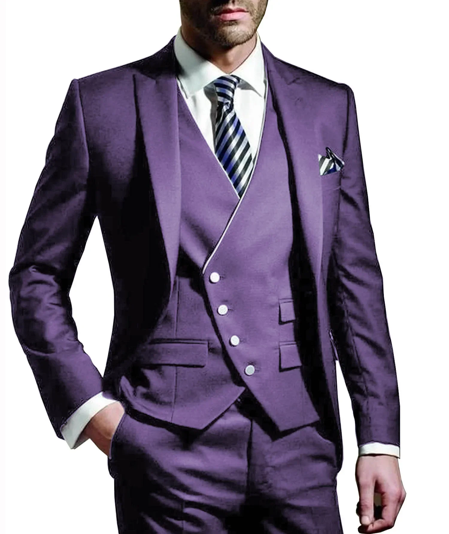 Men Suits for Wedding 3 Pieces Slim Fit Suit Blazer Vest Pants Sets Peak Lapel Single Breasted Suit Elegant Tuxedos Wedding