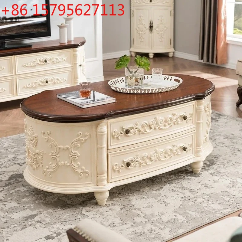 

Vintage Antique Coffee Table Luxury Oval Nordic Center Coffee Table Living Room Wooden Mesa Auxiliar Home Furniture