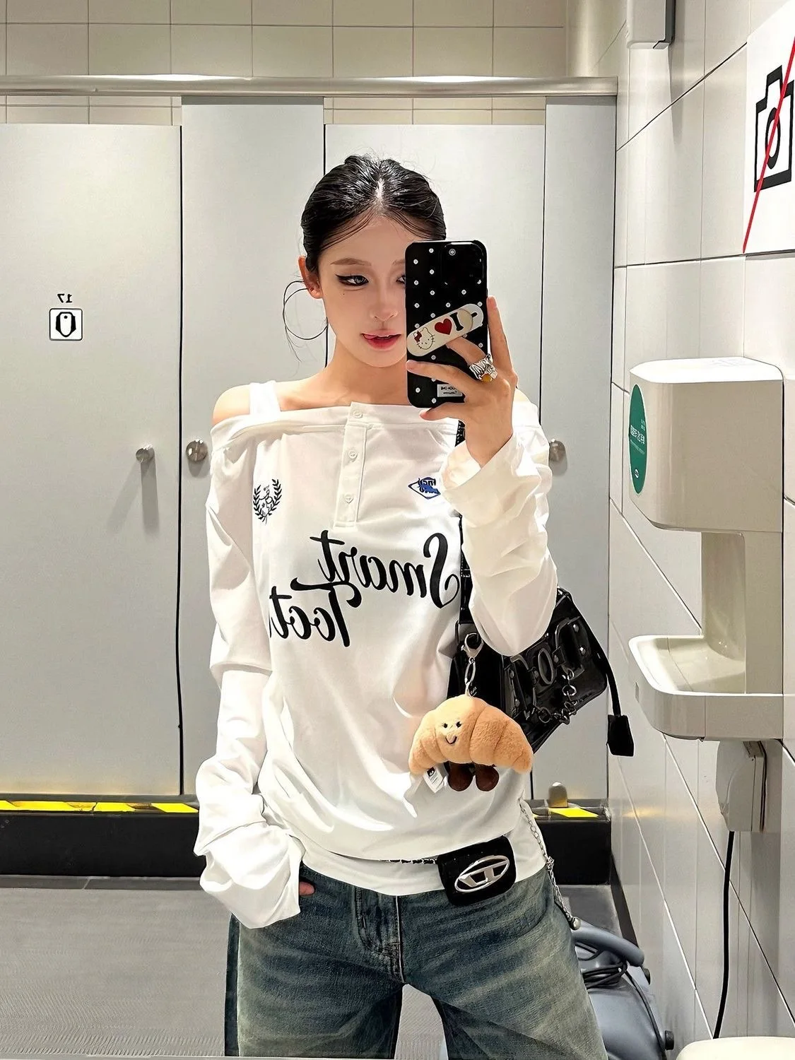 

Женская футболка Y2K в стиле миллениум-панк с открытыми плечами и длинными рукавами, модный визуальный принт с буквами, свободный крой, топ для подростков