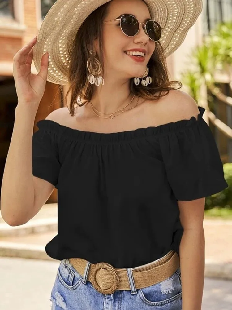 Spring/Summer New Off Shoulder Ruffle Edge Shirt for Women