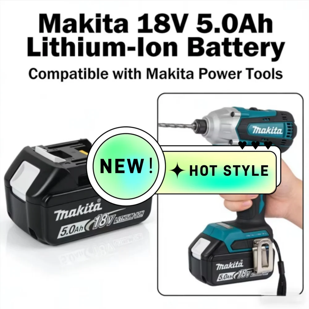 

Makita Original 18V 5.0Ah Lithium-ion Rechargeable Power Tool Battery Compatible with DGA404 DTD173 TWO04G DTW700 High-Quality