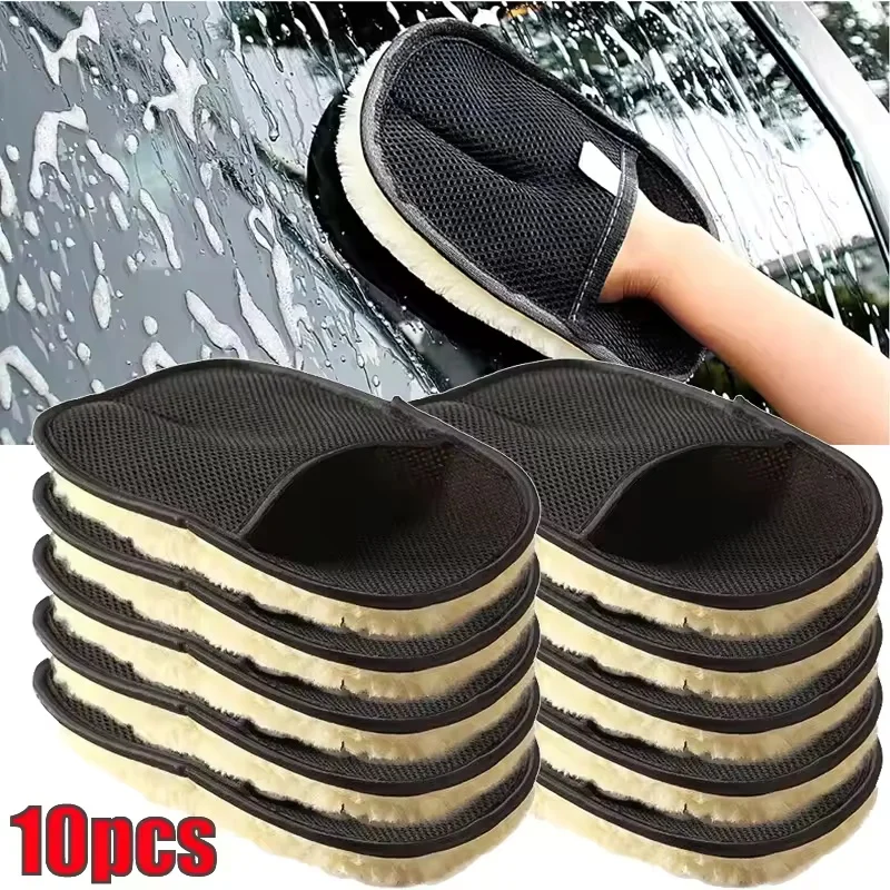 1/10 Stuks Auto Spons Handschoen Auto Polijsten Wassen Mitt Handschoenen Microfiber Wassen Voor Automotive Keuken Huizen Cleaner wol