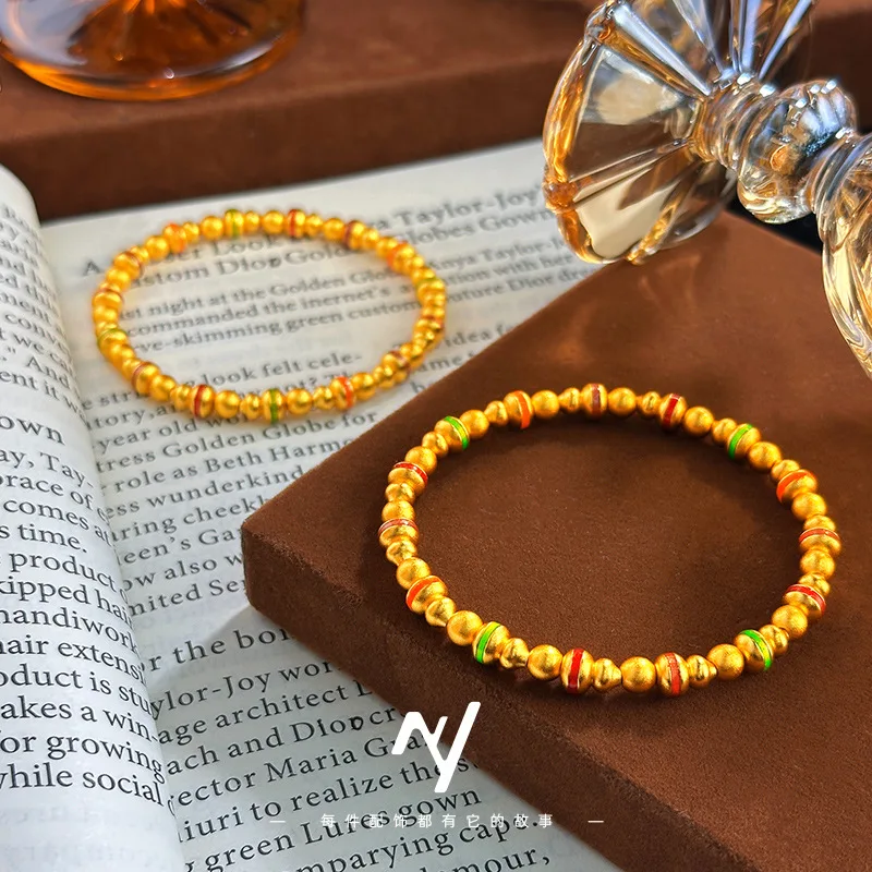 2026 Vietnamese Sand Gold Ancient Method Gold Enamel DIY Dopamine Gourd Good Luck Fortune Transfer Bead Bracelet for Women New Y