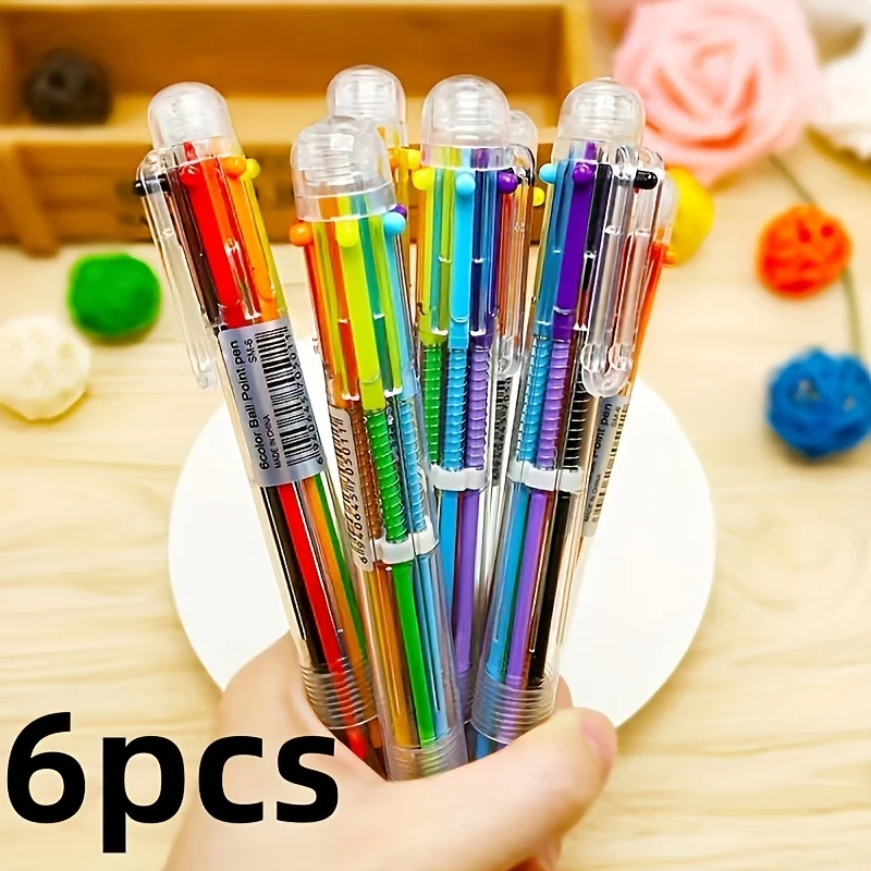 6/12 Stück 0,5 mm 6-in-1-Mehrfarben-Kugelschreiber: 6 transparente Kugelschreiber für Büro, Schule und Geschenke