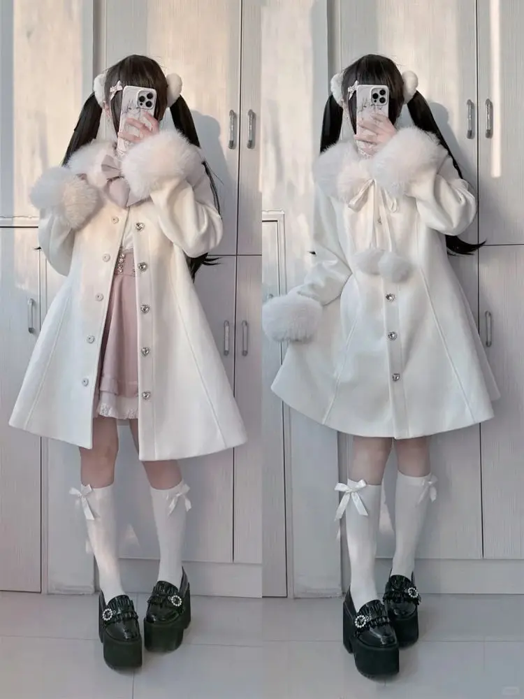 

Рождественское пальто Лолиты из искусственного меха, женское повседневное элегантное пальто с длинным рукавом Kawaii, милое женское пальто в стиле Харадзюку Y2k, осенне-зимняя женская одежда