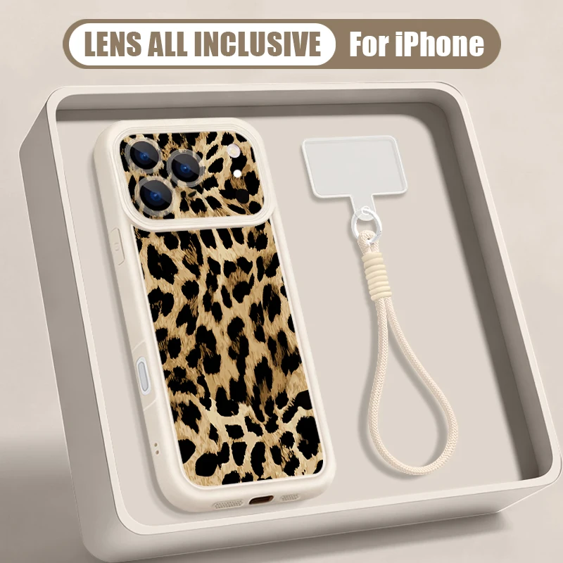 Wrist Strap Lanyard Phone Case For iPhone 17 Pro Max 17e 16e 16 14 15 13 Pro Max 11 Leopard Print Soft TPU Silicone Back Cover view 2