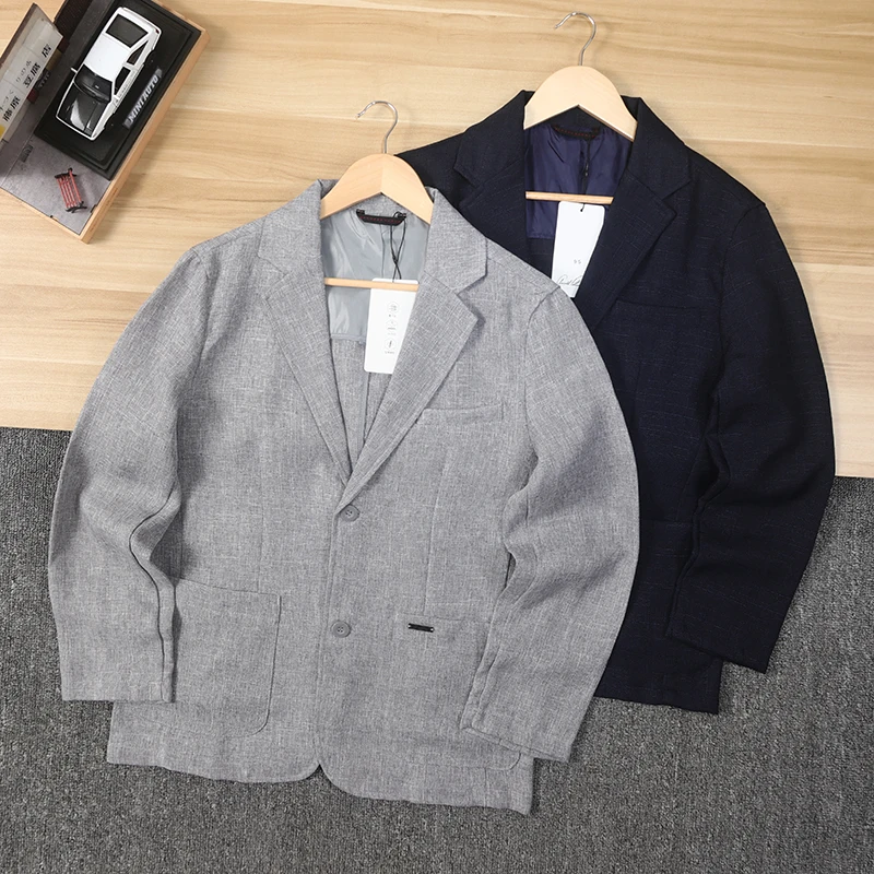 

High-End Men's Golf Casual Suit Jaet Breathable Lightweight Flaxlike Anti-UV Spring Summer Autumn Stand Fit Double Slit