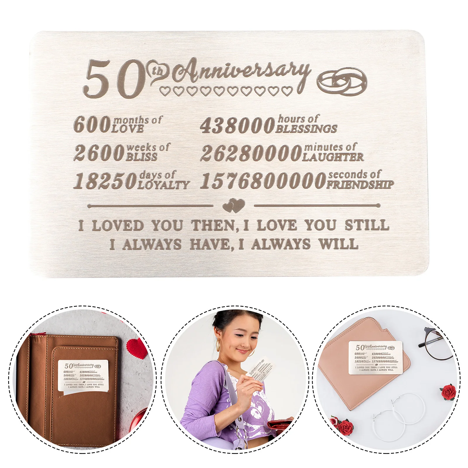

2 pcs Wallet Insert Cards Stainless Steel 50Th Anniversary Gift For Husband Wife Compact Lightweight Celebration Present