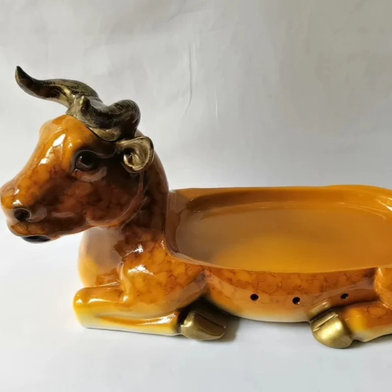 Ceramic Bull Head Serving Tray, Decorative Simulation Fruit Platter for Restaurant Hotel Dining, Creative Home Decor Centerpiece