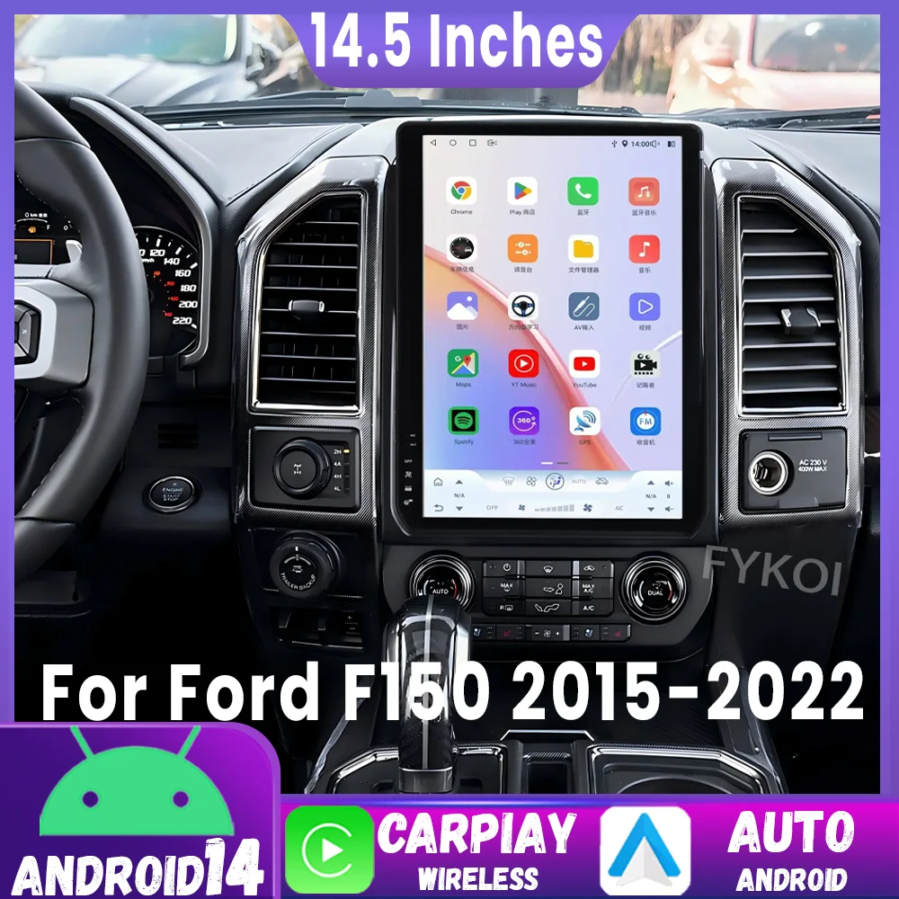 Android 15 Tesla Screen 14.5 Inch For Ford F150 2015-2022 Carpaly GPS Car Radio Multimedia Video Player Head Unit Bluetooth WIFI