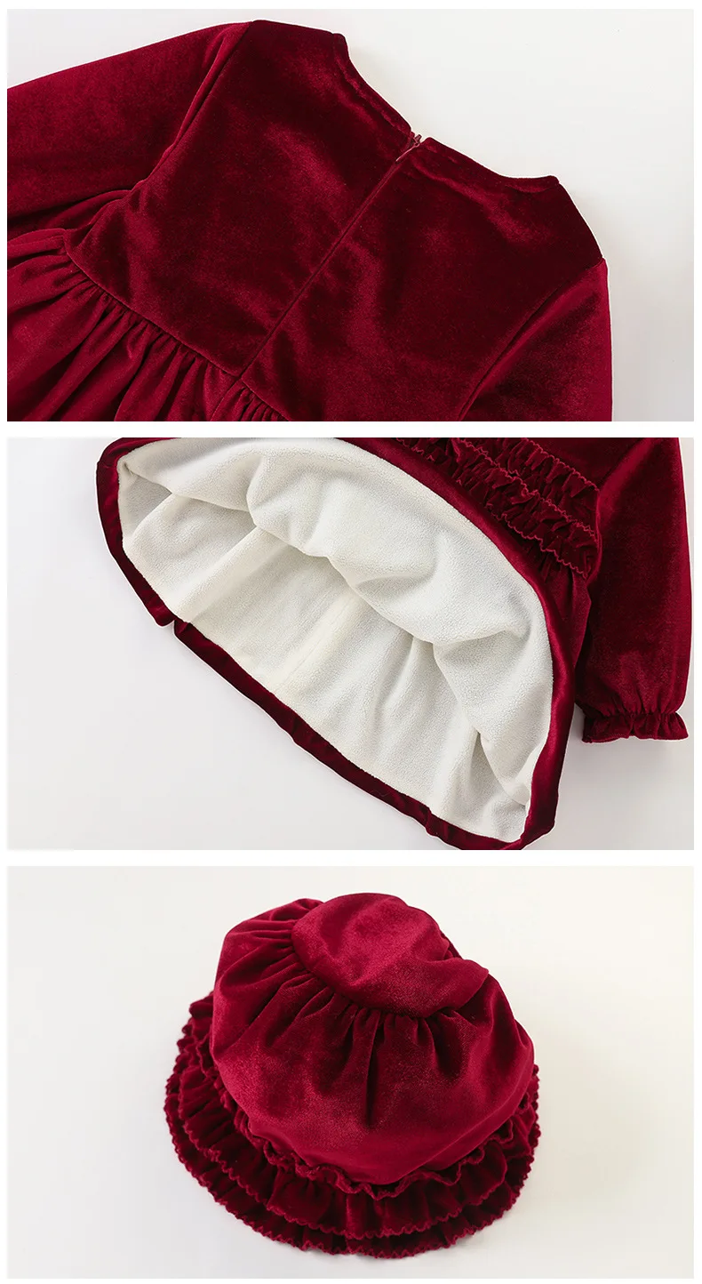 REd Baby ملابس مخملية بأكمام طويلة للربيع والخريف على الطراز الغربي ملابس السنة الجديدة فستان الأميرة للفتيات 2 3 4 5 سنوات #6