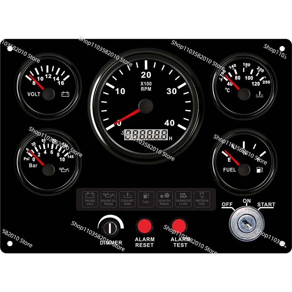 5 Gauge Set Instrument Panel with 0-4000RPM Tachometer Fuel Level Water Temp. Oil Pressure Voltmeter 241*177 Mm for Boat Car 12V