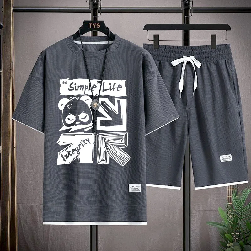 

Summer Sport Casual Ice Silk Thin ort Sve T-irt orts Set for Teenagers And Students Faionable Polyester Ensemble