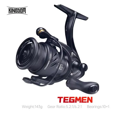 Kingdom Tegmen 5.2:1 6.2:1 143g 스피닝 낚시 릴 고속 기어비 라이트 탄소 섬유 바디 드래그 10+1 베어링 수량