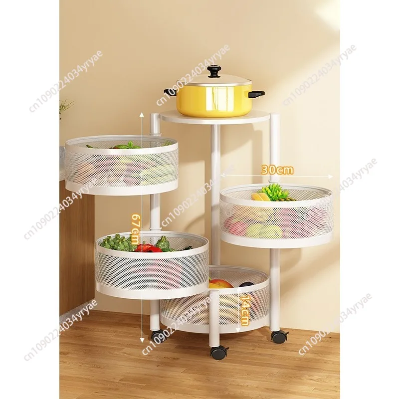 Kitchen Storage Round Rotating Trolley,Fruit Vegetable Floor Shelve Installation-free Racks,Multi-storey Snack Flavoring Basket