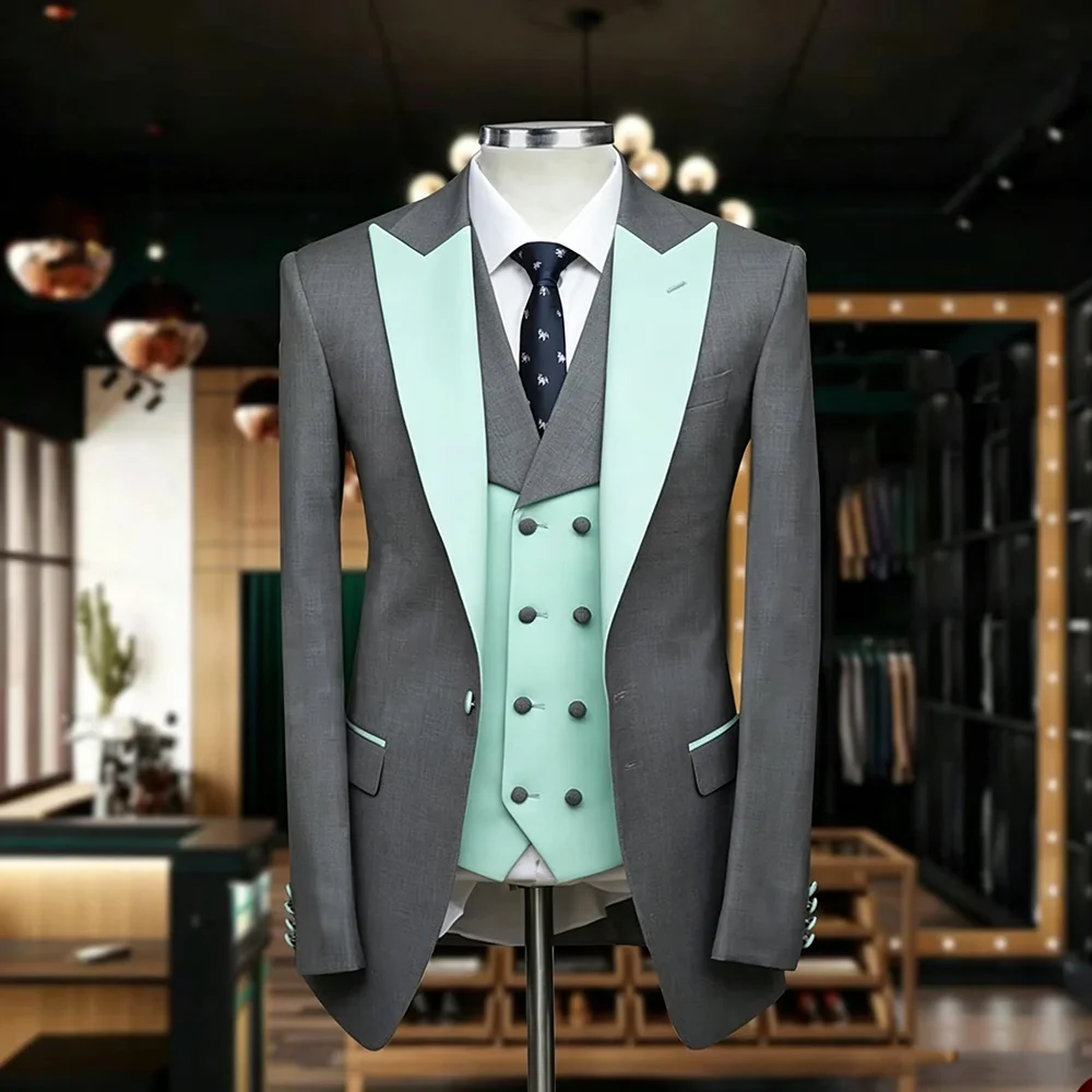 Fashion Single Breasted Men's Suit 3 Piece Set Jacket Vest Pants Work Commute Daily Business Casual Social Party Male Clothing