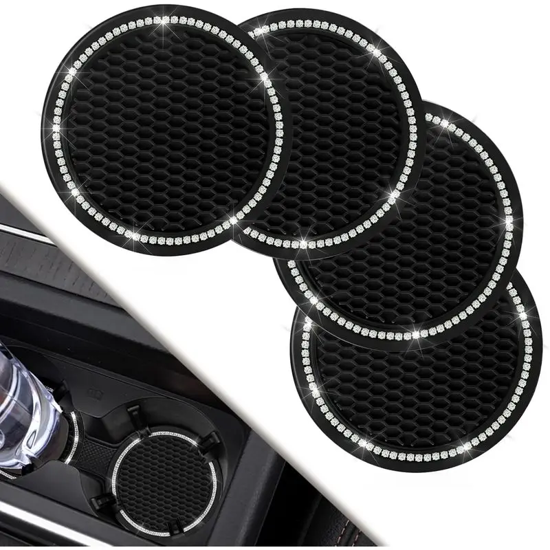 2.75Universal Car Cup Holder Mat 4Diamond-embellished non-slip silicone coaster Cute crystal pink car interior accessories Women
