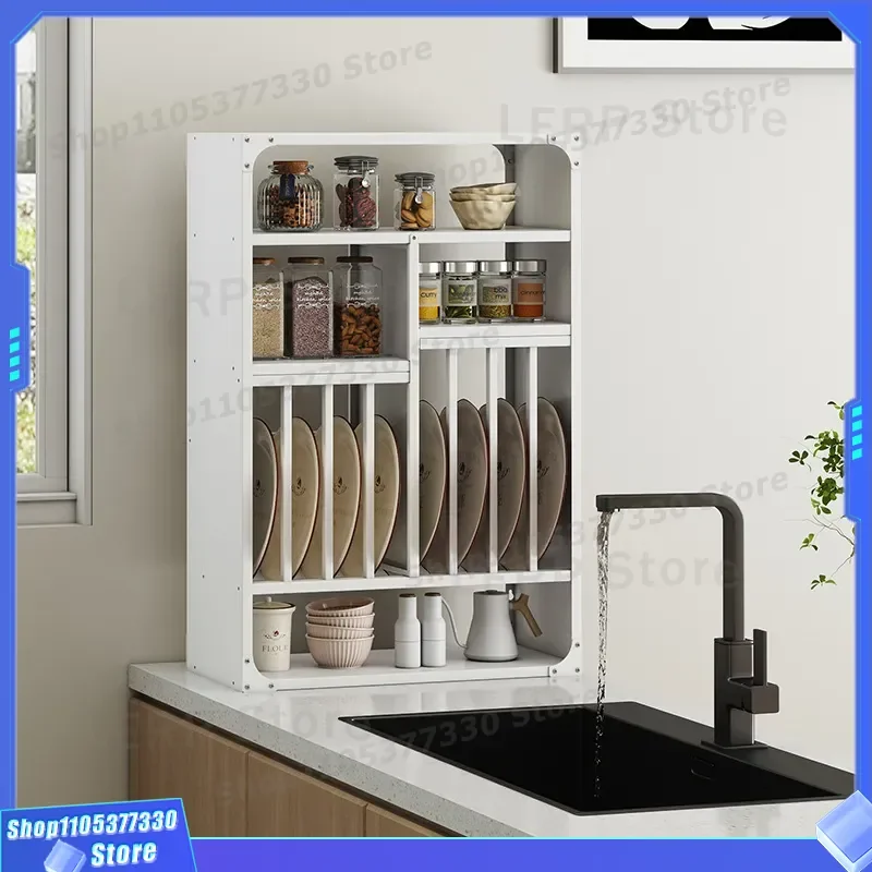 Korean Style Metal Wall Mounted Kitchen Storage Rack Multi Layer Shelf for Bowls Cups Saucers and Seasoning Bottles Corner
