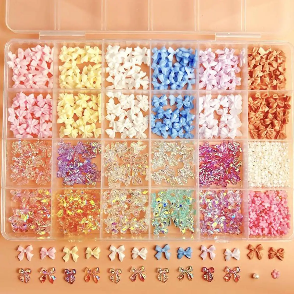 

1Box Resin Dopamine Color Dreamy Bow Nail Art Charms 3D Sweet Rose Camellia Nail Art Decorations Manicure DIY Accessories