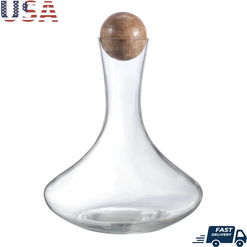 

Элегантный стеклянный графин для вина с деревянной сферической пробкой, декоративный винный сервер на 85 унций, улучшение вкуса, идеальный дисплей для обеденного стола